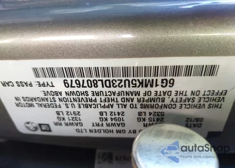 2013 Chevrolet Caprice Police из США, поврежденный, VIN 6G1MK5U23DL807679